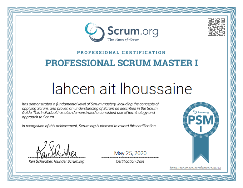 certificat PSM1 scrum Master