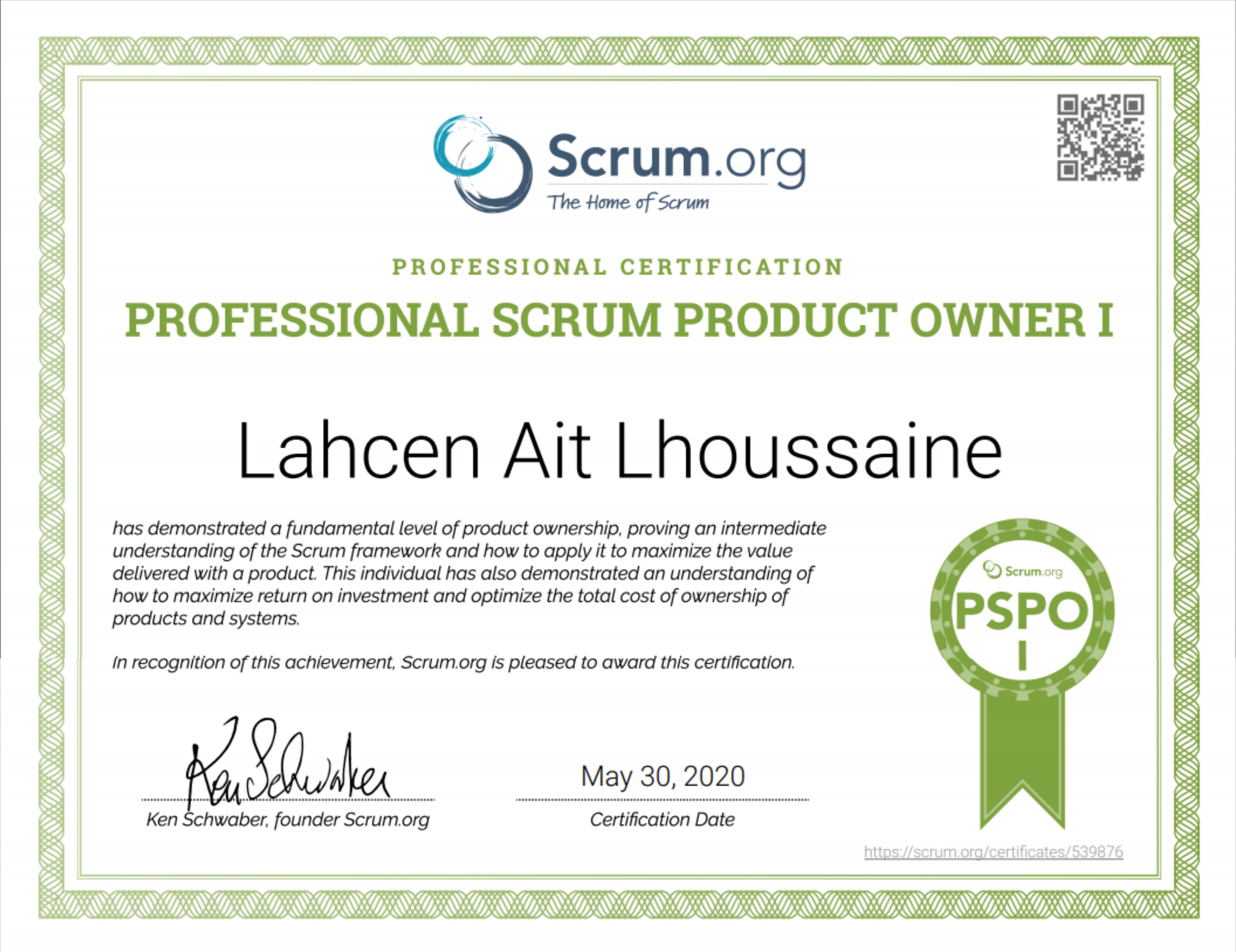 certificat PSPO1 Product Owner
